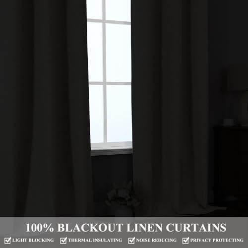 Cream 100% Blackout Linen Curtains Living Room 40x84 Inch Long 2