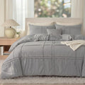 100% Cotton Beige Grey Queen Size Duvet Cover Set - 3 Pieces Pintuck