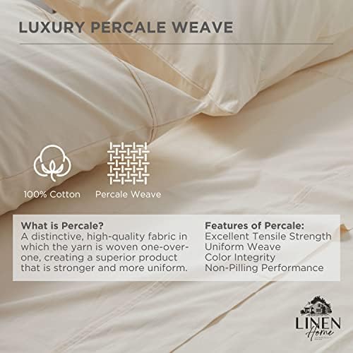 100% Cotton Combo Percale Flat Sheets King Size, White & Ivory, 2 Flat