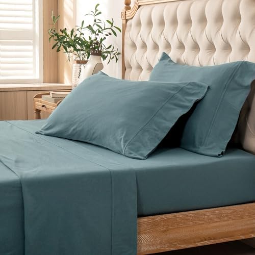 PURE ERA Jersey Knit 4pc Bed Sheet Set 100% T-Shirt Cotton Super Soft