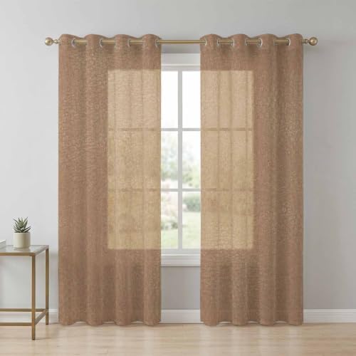Rustic Tan Texture Sheer Curtains for Living Room 84 inch Length 2