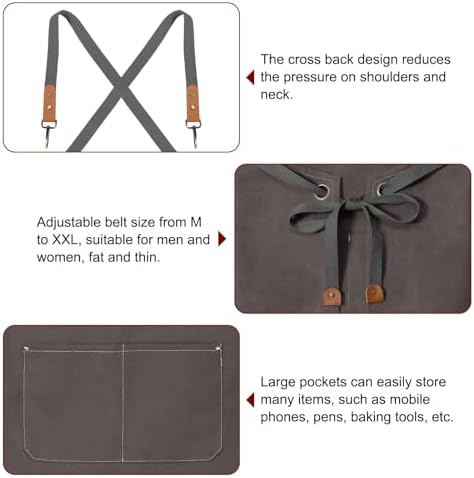 HARFINGTON Canvas Chef Aprons Adjustable Strap Cross Back Kitchen