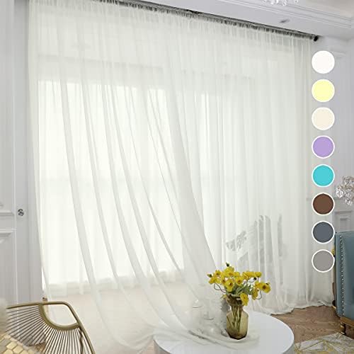 Beige Sheer Curtains 120 Inches Long 2 Panels,Rod Pocket Voile Semi