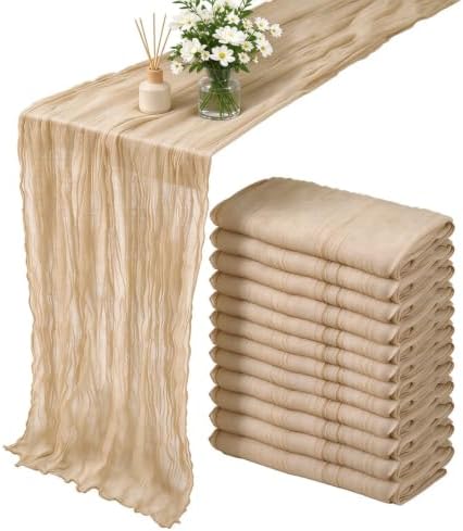 10 Pack Beige Cheesecloth Table Runners, 10FT (22×120 Inch) Boho Gauze