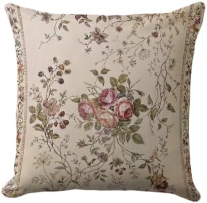 Vintage Rose Pillow Cover 18x18, French Country Botanical Print