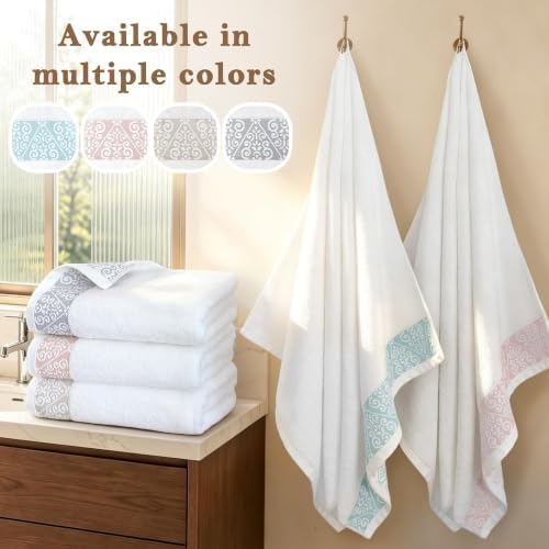 VOOVA & MOVAS Bath Towels 4 Pack, 100% Cotton, 27x55 in,White Gray