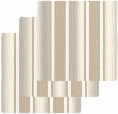 Brown Stripe Dish Towels Set,Waffle Weave Kitchen Towels 3