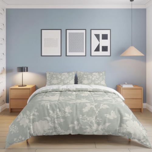 Duvet Cover Set Queen Size, Vintage Beige Flower Silhouette Comforter