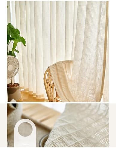 2 Panel Curtains | Polyester Solid Beige Square Textured 2 Panels