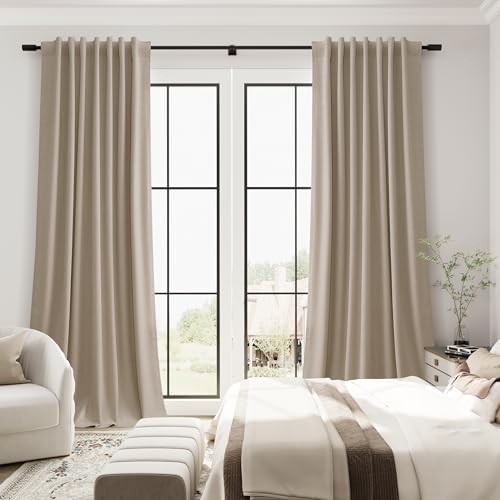 Guken 100% Blackout Linen Ceiling to Floor Curtains 96 Inches Long