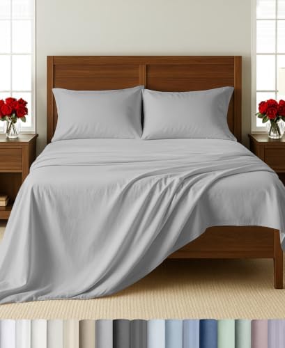 California Design Den 100% Cotton Sateen Queen Bed Sheets Set, Light