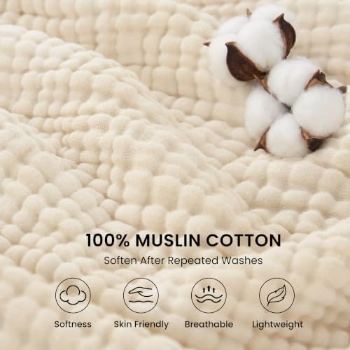 Love's cabin 100% Cotton Muslin Blanket California King, Beige