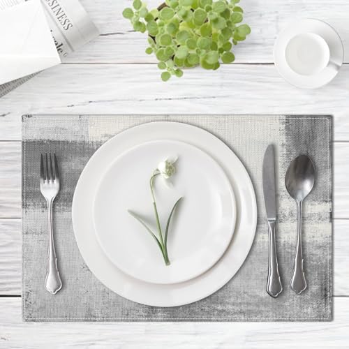 Emvency Farmhouse Placemats Set of 6, 12x18 Inch, Grey Minimalist