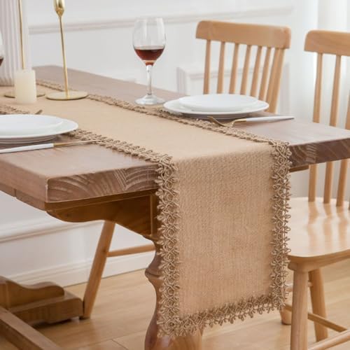 LIGICKY Natural Burlap Table Runners 108 Inches Long Farmhouse Rustic