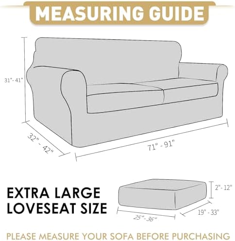 JIVINER 3 Pieces Couch Cover for 2 Extra Large Cushion Couch, Stretch