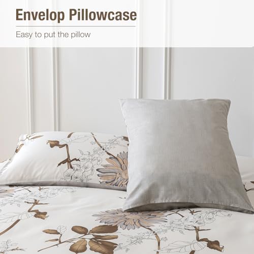 Lekesky Duvet Cover Queen Size, Reversible Dahlia Floral Duvet Cover