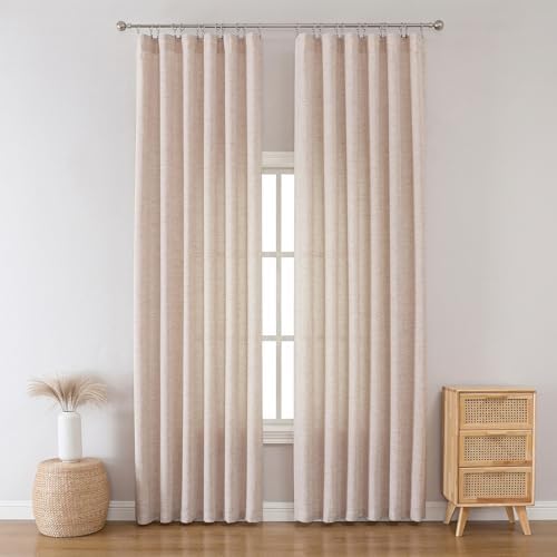Natural Flax Linen Semi Sheer Curtains & Drapes 108 Inches Long Pinch