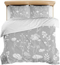 3 Pieces Bedding Set Queen Size, Grey Wildflowers Soft Duvet Covers