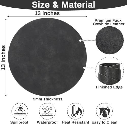 SHACOS Faux Leather 13" Round Placemats Set of 6, Gray Place Mats