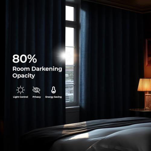 Grommet Faux Linen Curtains for Bedroom (1Panel) 50W X 108L, Nightfall