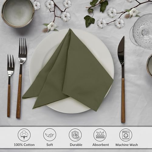 Ruvanti Cloth Napkins Set of 12, 100% Cotton 18”x18” - Capulet Olive