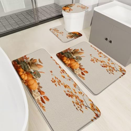Fall Pumpkin Maple Bathroom Rugs Sets 4 Pcs
