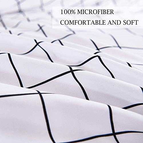 Twin Size Duvet Cover Set, White Plaid Microfiber Down Quilt Bedding