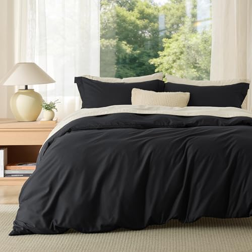 Bedsure Cal King Duvet Cover, Soft Double Brushed Bedding Set, Black