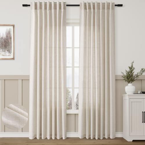 Aersas Linen Curtains 52x84 Inch Long for Living Room Bedroom, Beige