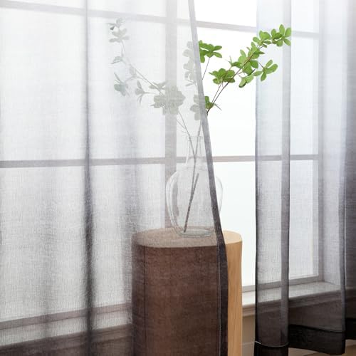 L.Z.E White Grey Ombre Sheer Curtains 63 Inches Long, Transparent