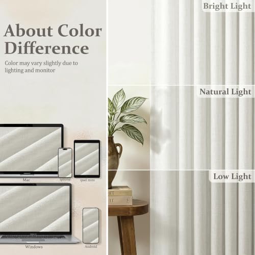 Pinch Pleated Linen Curtains 96 Inch, 2 Panels Premium 400GSM Memory