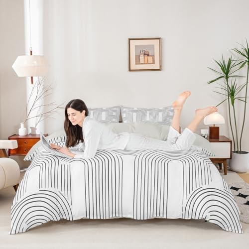 Manfei Modern Geometric Abstract Duvet Cover Set Boho Mid Century