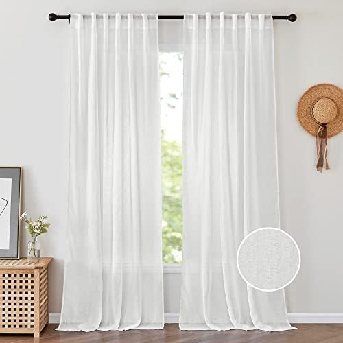 PONY DANCE Natural Linen Curtains, 52 Wide x 108 Long, Ivory, Set of 2