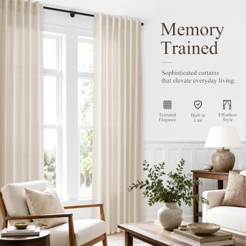 Hokibero Cream Linen Curtains 120 Inches Long for Living Room 2 Panels