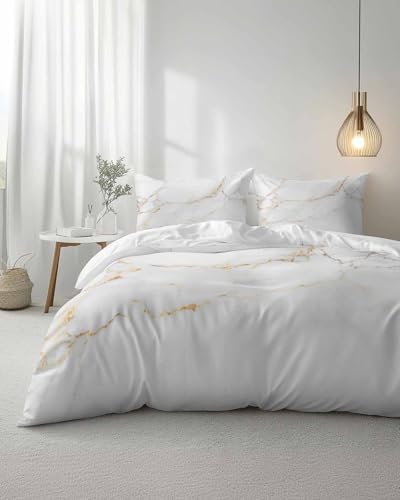 Duvet Cover Set Queen, Modern Marble Texture Abstract 3 Piece Bedding