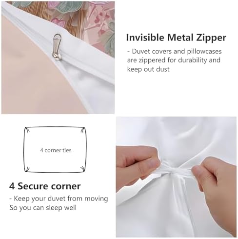 Soft and Breathable Duvet Cover Queen Size, Reversible Pink Duvet