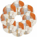 Round Placemats Set of 8 Orange Gray Beige Block Place Mats Washable