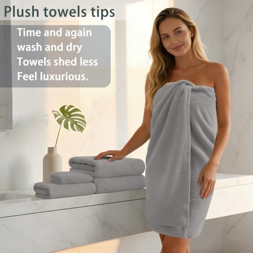 VOOVA & MOVAS Bathroom Towels, Cotton, Soft & Absorbent, Thick, Gray