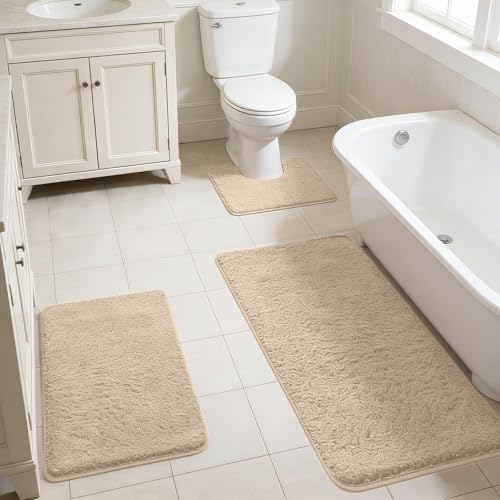 3 Pcs Bathroom Rugs Set Memory Foam Bath Mat for Bathroom Washable