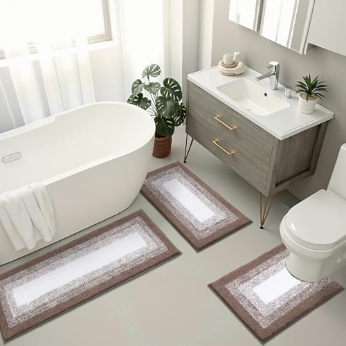 Bsmathom Bathroom Rug Sets 3 Piece, Non Slip Washable Bath Mats
