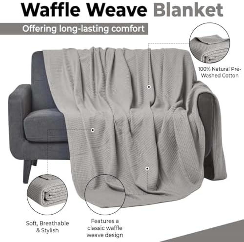 100% Cotton Blankets for Bed - Waffle Weave Blankets for Summer