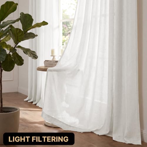 PrinceDeco Linen Semi Sheer Curtains for Living Room, 52x96 inch, Off