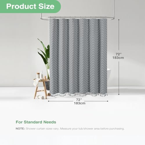 Dynamene Boho Farmhouse Fabric Shower Curtain Tufted Chevron 72"x72"