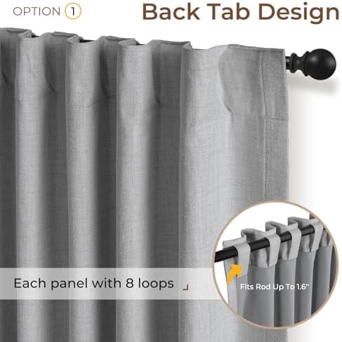INOVADAY 100% Blackout Linen Curtains for Bedroom 50x120 Inches Grey