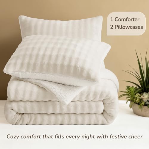 downluxe Ultra-Soft Micromink Sherpa King Comforter Set, Beige - Plush