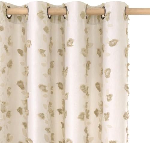 BGment Beige Floral Clip Jacquard Curtains 84 Inches for Living Room