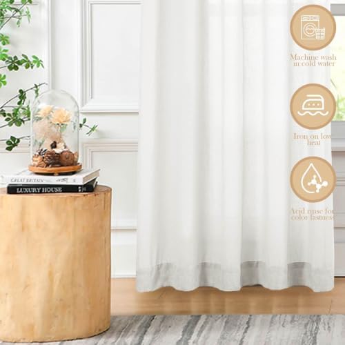 2 Panels Semi Sheer Linen Back Tab Curtains for Living Room, 40"W x