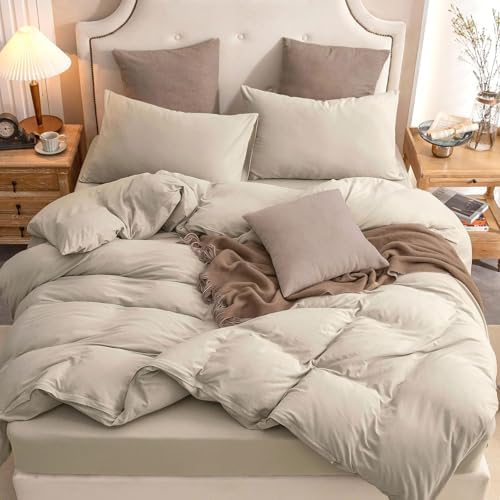 PURE ERA Jersey Knit Duvet Cover Set Solid Dark Beige Queen