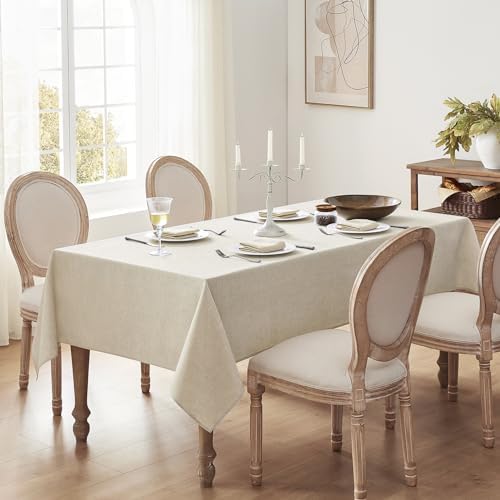 Softalker Small Tablecloth Beige 52x70 Inch Rectangle Linen Textured