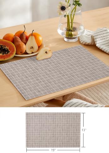 Taupe Plaid Table Mats Set of 6 with Table Runner 90 Inches